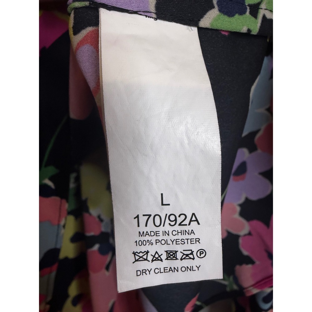 Kate Spade New York Floral Ruffle Tie Neck Blouse Black Multi Color Large Preppy - Picture 5 of 6